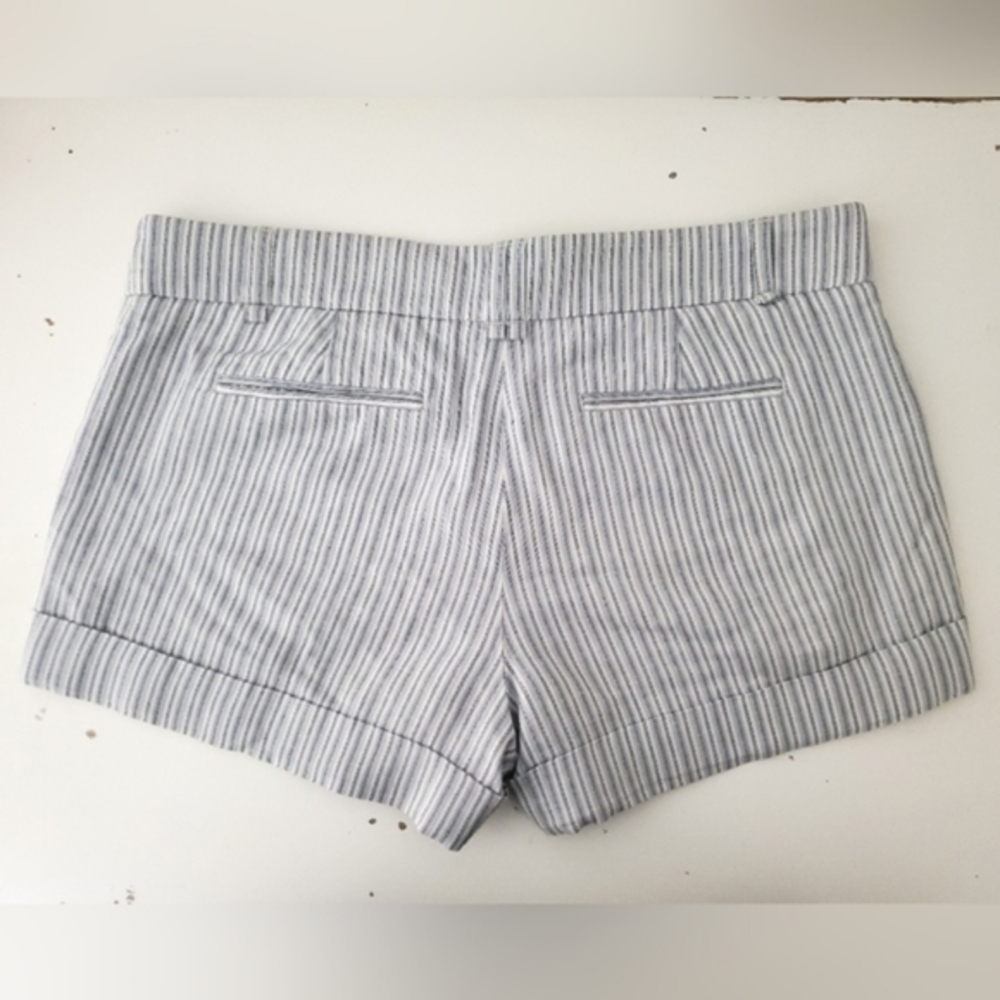 BCBG linen shorts‎ white blue striped cotton chino nautical vacation preppy S 4